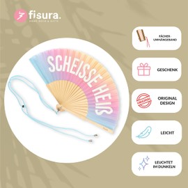 Fisura Original Hand Fan with the Message "Sch*isse Hot" Modern and Funny Wooden Fan Gradient Fan with Fan Holder Glow in the Dark Dimensions: 42.5 x 23 cm