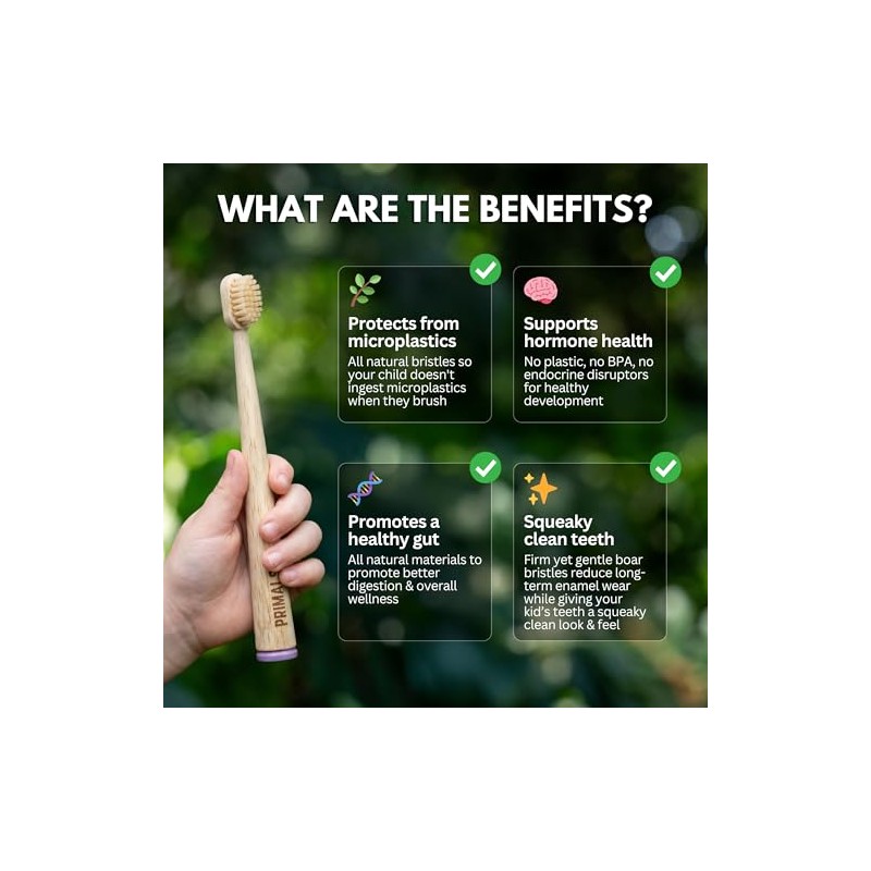 PRIMALS Kids Boar Bristle & Bamboo Toothbrush (4-Pack) - Healthy