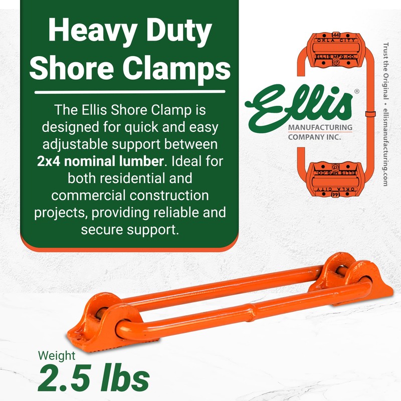 Ellis Shore Clamps - 2x4 Lumber Size, Adjustable Support System,