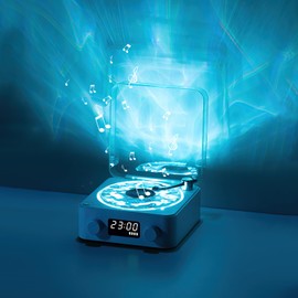 The Waves Vinyl Player, Vinyl Record Player Bluetooth-Plattenspieler mit Lichteffekt von Wasserwellen Retro Turntable Speaker 2024 Neuer Waves Vinyl Bluetooth-Lautsprecher für Party, Ambiente