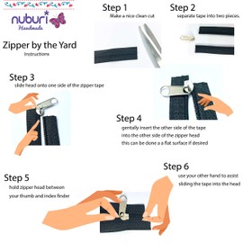 Nuburi - Zipper by The Yard - 5 Yards of Make Your Own Zipper - 20 Zipper Pulls (Black)
