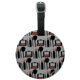 Makeup Lipstick Compact Eyeshadow Round Leather Luggage Card ID Tag