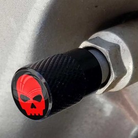 Tricktoppers Vivid Black Anodized Billet Aluminum Tire Wheel Valve Stem Dust Caps for Cars Trucks Trailers SUV's RV's Motorcycles Bikes More (Set of 4) Skeleton Skull Red On Black