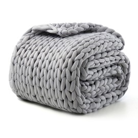 Goodhipi Hand-Knit Weighted Blanket for Adults, Chunky Knit Blanket, Cooling,Breathable,Sustainable,Machine Washable,Organic Cotton,Easter Gifts for Women Birthday Gifts(Moonlight Lime,40"*60",8lbs)