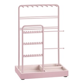 SONGMICS Jewelry Holder, Jewelry Organizer, Jewelry Display Stand with Metal Frame and Velvet Tray, Necklace Earring Bracelet Holder, for Studs, Rings, Gift Idea, Jelly Pink UJJS021R01