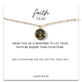 Lenny & Eva Faith Over Fear Cross Necklace Gold Plated 8.5mm, 20 inches (Abalone Cross)