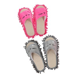 Beavorty 2pairs Chenille Mop Slippers for Easy Floor Cleaning Washable and Reusable Decorative Slippers for Couples Absorbent and Comfortable Dust Removal Footwear Medium Small