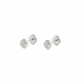Mondepetit Children's Baby Round Zircon Earrings White Gold 18 Carat - Gift Box