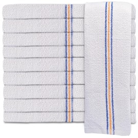 Linteum Textile Supply White Kitchen Bar Mop Terry Towels Triple Striped Reusable Cleaning Cloth 16x19 Inch Dishcloths for Washing Dishes Absorbent Dish Cloths 100% Cotton Bar Towel Shop Rags 24 Pack