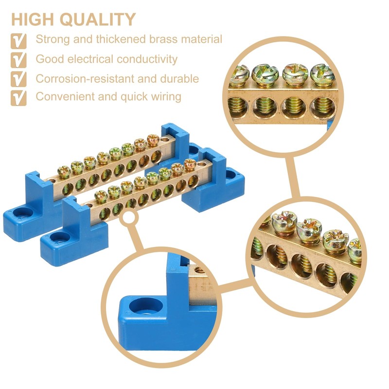 Sourcing Map 5 Pcs Brass 8 Position Ground Bus Bar