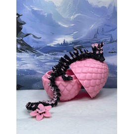 Generic Black and Pink Cherry Blossom Dragon with Dragon Egg, 3D Printed Articulated Black and Pink Cherry Blossom Dragon, Fidget ADHD Sensory Toy D028-PNK, Large