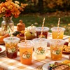 50Pcs Fall Plastic Cups with Lids Straws Pumpkin Floral Disposable