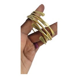 Bead It Wear It Love It Brass Cuff Bracelets Set, African Brass Bangles For Women, Hammered Ends Stacking Bracelets, Boho Tribal Cultural Jewelry (1 Raw Brass Divine Goddess Engraved)