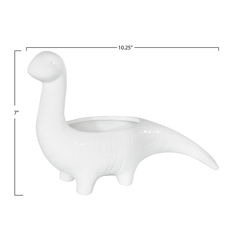 Creative Co-Op Maceta de gres con Forma de Dinosaurio Blanco