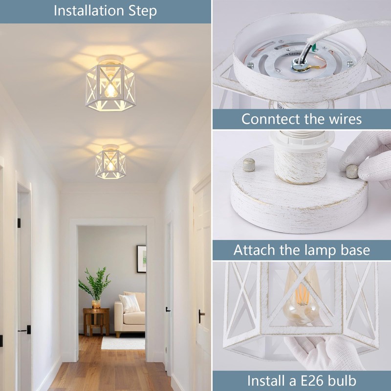 XSDeTu 2 Pack White Semi Flush Mount Ceiling Light, Modern