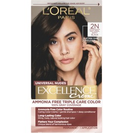L’Oreal Paris Excellence Universal Nudes Permanent Hair Color, Ammonia Free Hair Dye for Gray Hair Coverage, 2N Natural Soft Black, 1 Hair Dye Kit
