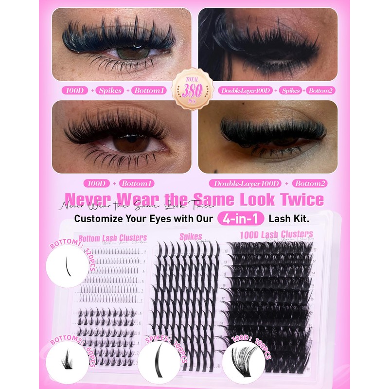 Wispy Lash Clusters with Spikes Volume Eyelash Clusters with 2