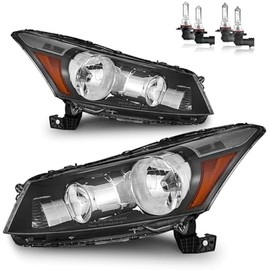 Headlights W/Bulbs for 2008-2012 Honda Accord 4Dr Headlamp Replacement Driver & Passenger Side, NOT fit coupe models or Crosstour models