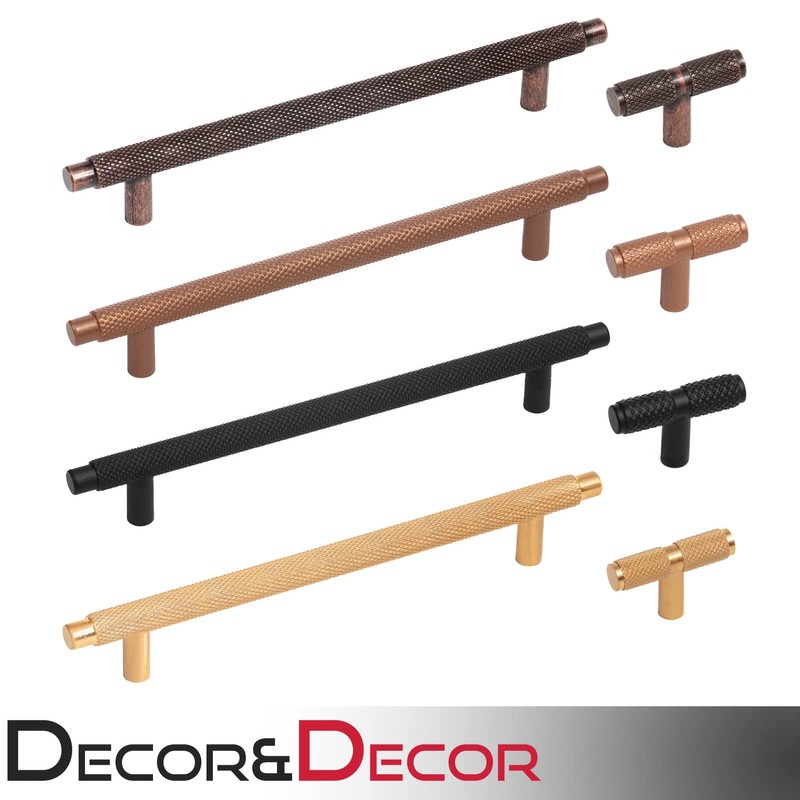Decoranddecor Aurelia - Round Knurled Cupboard Handles | T-Bar Cabinet
