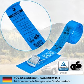 valonic Iceland Short Tie Down Straps, TÜV Rheinl. / GS Certified, with Pad, 0.5 m, 25 mm, 250 kg, EN-12195-2, Pack of 4 Lashing Straps with Clamping Lock for Bicycle Carrier, Bicycle, Kayak, Short,