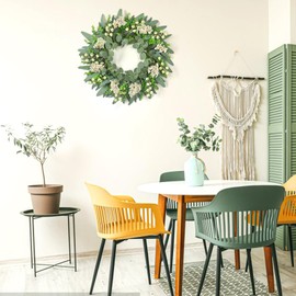 Weldomcor Green Eucalyptus Wreath for Front Door, 20 Inch Artificial Eucalyptus Leaves Wreath with Big Berries Boxwood Spring Summer Greenery Wreath Decor for Wall Window Festival Farmhouse Garden