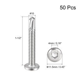 sourcing map Hex Socket Self Tapping Screws, #10 x 1-1/2" 410 Stainless Steel Sheet Metal Flat Head Drilling Screw 50pcs, Silver