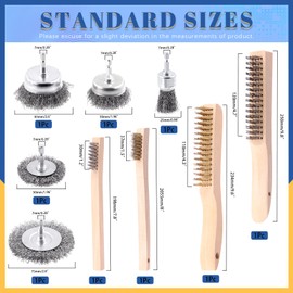 Glarks 9Pcs Wire Scratch Brush Set, Including 5Pcs Wire Wheel Cup Brushes, 4Pcs Carbon Steel/Brass Steel/Copper/Stainless Steel Wire Brushes with Wood Handle Curved Grip