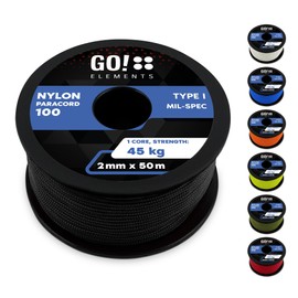 GO!elements 50 m Paracord 2 mm Rope Made of Tear-Resistant Nylon Cord – Paracord 100 Type I Survival Cord – Tear-Resistant up to 45 kg – Suitable as All-Purpose Rope, Repair Cord, Mason's Cord,