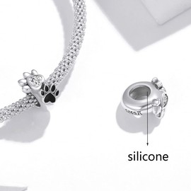 BISAER 925 Sterling Silver Stopper Beads Spacers Charms for Bracelets Stoppers, Sterling Silver Rhinestone, Cubic Zirconia