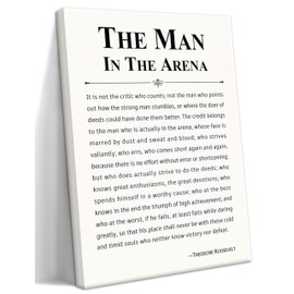 Framed Motivational Wall Decor for Men, The Man in The Arena Office Inspirational Wall Art, Positive Quotes Pictures, Spiritual Canvas Prints, Faith Based Gifts for Living Room, Bedroom 12x16 inch