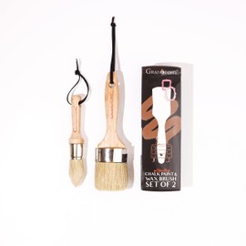 Granotone Chalk and Wax Paint Brush Set | 2Pcs Painting Brush with Natural Bristles & Wooden Handle | Professional Round Paint Brush for Wood, Furniture, Home Decor, DIY Projects