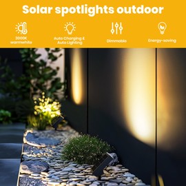 SOTTLOT Solar Landscape Lights Outdoor, 3000K Dimmable Solar Pathway Lights, 500LM Solars Spot Light IP65 Waterproof for Walkway Lawn Yard, 2pcs