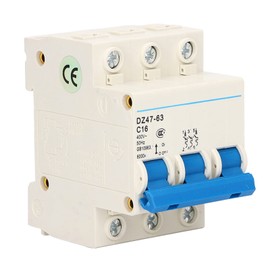Circuit Breaker 16A, DZ47-63 C16 3P Circuit Breaker AC400V 16A 50Hz Low Voltage Circuit Breaker Compact Circuit Breaker for DIN Rail Mounting AC Isolator Switch