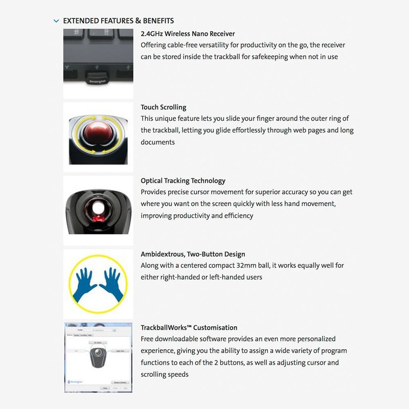 Kensington Orbit Wireless Mobile Trackball, 2.4 Ghz Frequency/30 Ft Wireless