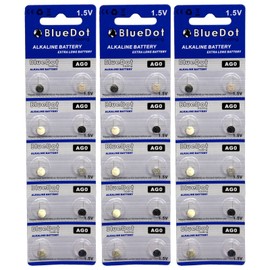 BlueDot Trading AG0 1.5v Alkaline Button Cell 10mAH Batteries fit SR63, SG0, LR63 for watches, clocks, hearing aids, calculators, digital cameras, 30 Count