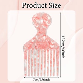 Wide Tooth Afro Picks for Curly Hairstyling 4.8 Inch Plastic Pink Afro Hair Pick Comb for Men Women
