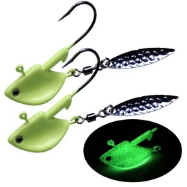 QualyQualy Underspin Jig Heads Glow Luminous Fishing Jigs with Blade Spinner 10g(3/8 oz) 10pcs