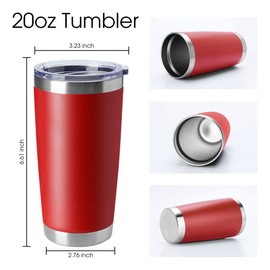 HASLE OUTFITTERS 20oz Tumblers Stainless Steel Mugs with Lid Double Wall Vacuum Insulated Coffee Cups for Cold & Hot Drinks (20oz-Red, 4 Pack)