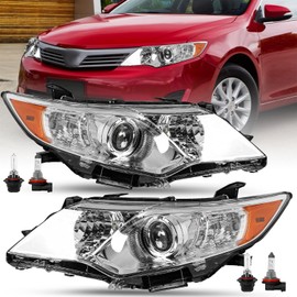 SOCKIR Halogen Headlight Assembly Fit for 2012-2014 Toyota Camry L/Le/Xle/Hybrid/Se Headlamp Replacement Left Driver and Right Passenger Side w/Bulbs