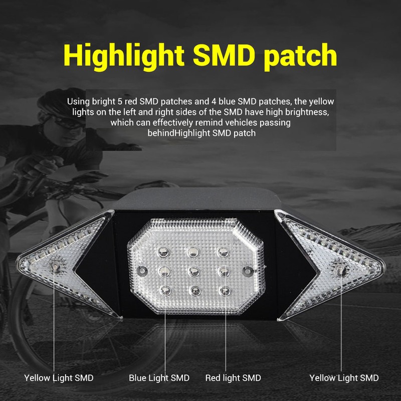 Wireless Remote Control Rear Tail Light USB Charging Bike Turn