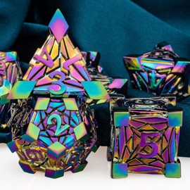 ARUOHHA DND Metal Dice Set Crystal Shards D&D Dice with Gift Box, 7PCS Rainbow D and D Dice Dungeons and Dragons RPG Role Playing Game Polyhedral Dice Set D20 D12 D10 D8 D6 D4