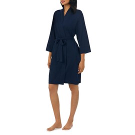 Nautica Womens Soft Robe - Above Knee 3/4 Length Sleeve Lightweight Robe - Cotton Knit Jersey Sleepwear and Loungewear - Navy - Large
