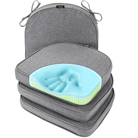 SUNROX Gel Memory Foam Chair Cushions, FadeShield Water-, Stain-Resistant Durable Reversible Seat Cushion Pads with Ties for Indoor/Outdoor Kitchen Dining Office, 19"x19", Set of 4, Heather Charcoal