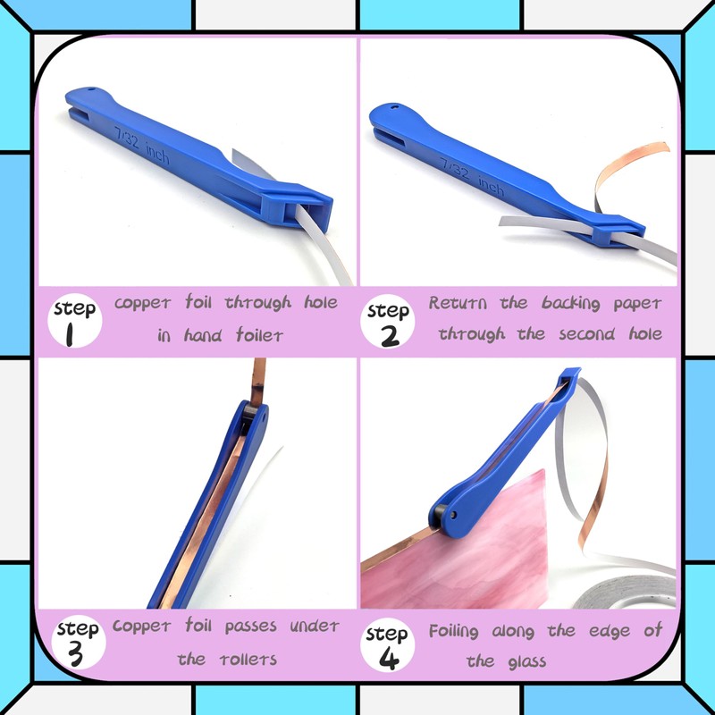 Copper Foil Hand Foiler for Stained Glass, Blue (7/32 Inch)
