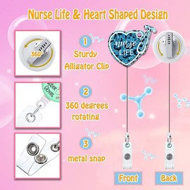 ANDGING Scrub Life Nurse Badge Reel Glitter Purple Heart Badge Reels Retractable for Nurses Badge Clip Cute Funny CNA LPN ID Card Badge Holder with Alligator Clip Medical Nursing Student Essentials