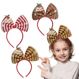Christmas Bow Headband Xmas Bow Hair Hoop Sequins Headwear Christmas Holiday Headbands Snowflake Cute Head Hoop for Women Girls Holiday Party Accessory Decoration Supplies（3pcs)
