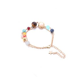 HUNO Summer Galaxy Solar System Universe Eight Planets Guardian Star Beads Foot Chain Barefoot Anklets Ankle Bracelet Jewelry-gold chain