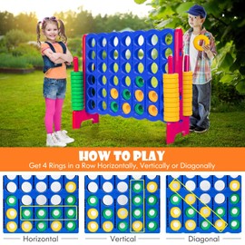 Oversized 4 in a Row Connect Game Set w/Storage Carrying Bag, Extra Large 4-to-Score Game w/ 42 Ring Toss & Quick-Release Slider,Indoor Outdoor Large Yard Games w/Stable Base for Kids Adults, Family