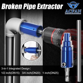 ACFAN Broken Pipe & Angle Valve Extractor Tool for Electric Drill & Manual Use - Removes Rusted/Damaged Faucet Bolts (1/2" 3/4" 1") and Damaged Angle Valves, 40CRV Steel Hex Shank PPR/PVC/MPP Pipes