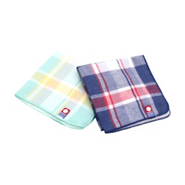Imabari Towel Certified Handkerchief, Hand Towel, Towel Handkerchief, Made in Japan, 100% Cotton, 9.8 x 9.8 inches (25 x 25 cm), Set of 2 (Plaid Green, Navy)